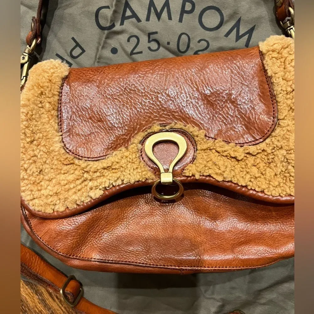 Campomaggi x Free People Salvatore Shearling Trim Leather Shoulder Bag in Cognac - Picture 8 of 15